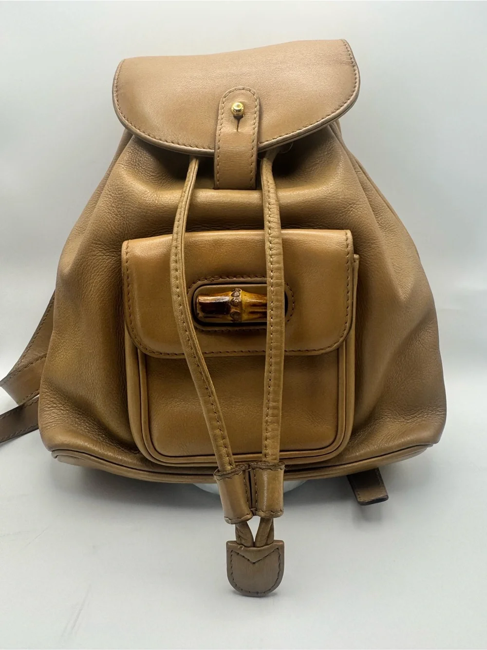 Gucci Tan Leather Backpack with Bamboo Handle with Authenticity